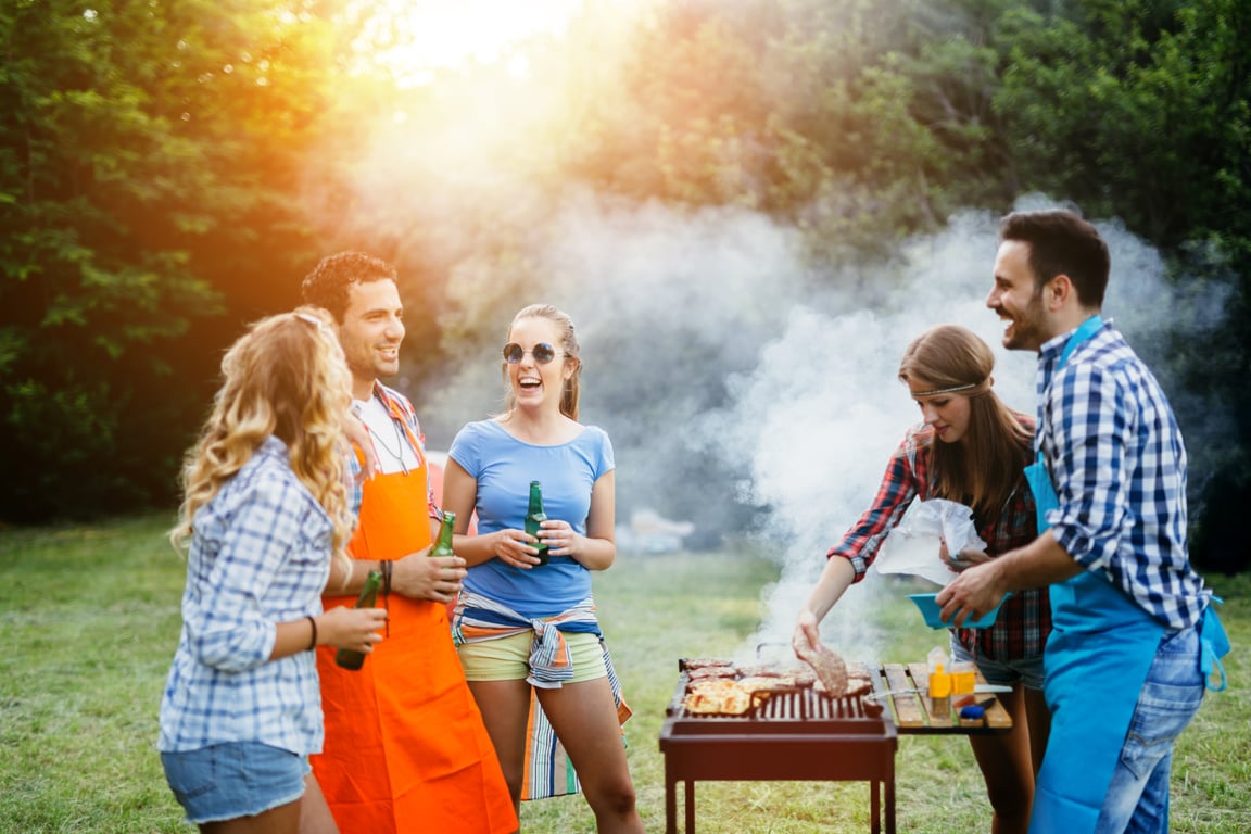 Friends having a barbecue party in nature